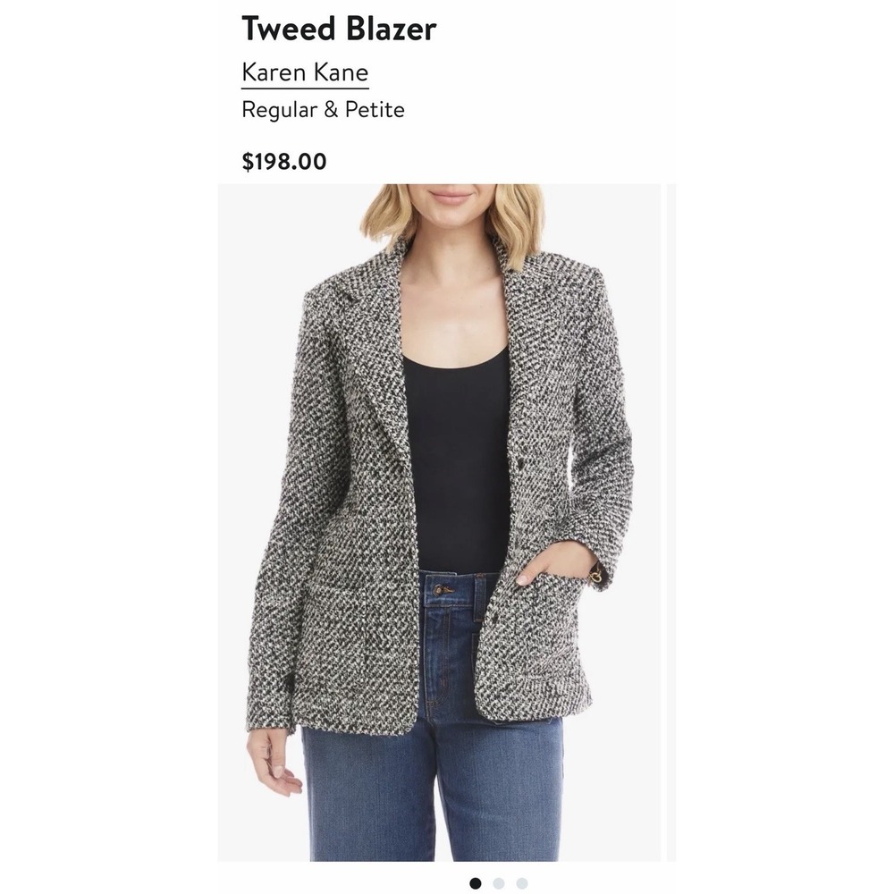 Women's Karen Kane Black And White 30% Wool Tweed Blazer Size Large With Pockets